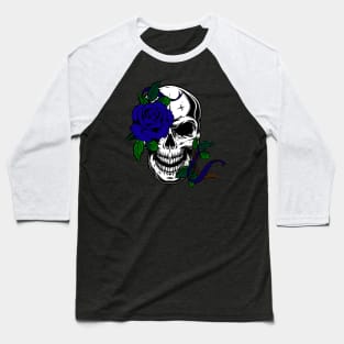 SKULL WITH BLUE ROSE 02 Baseball T-Shirt